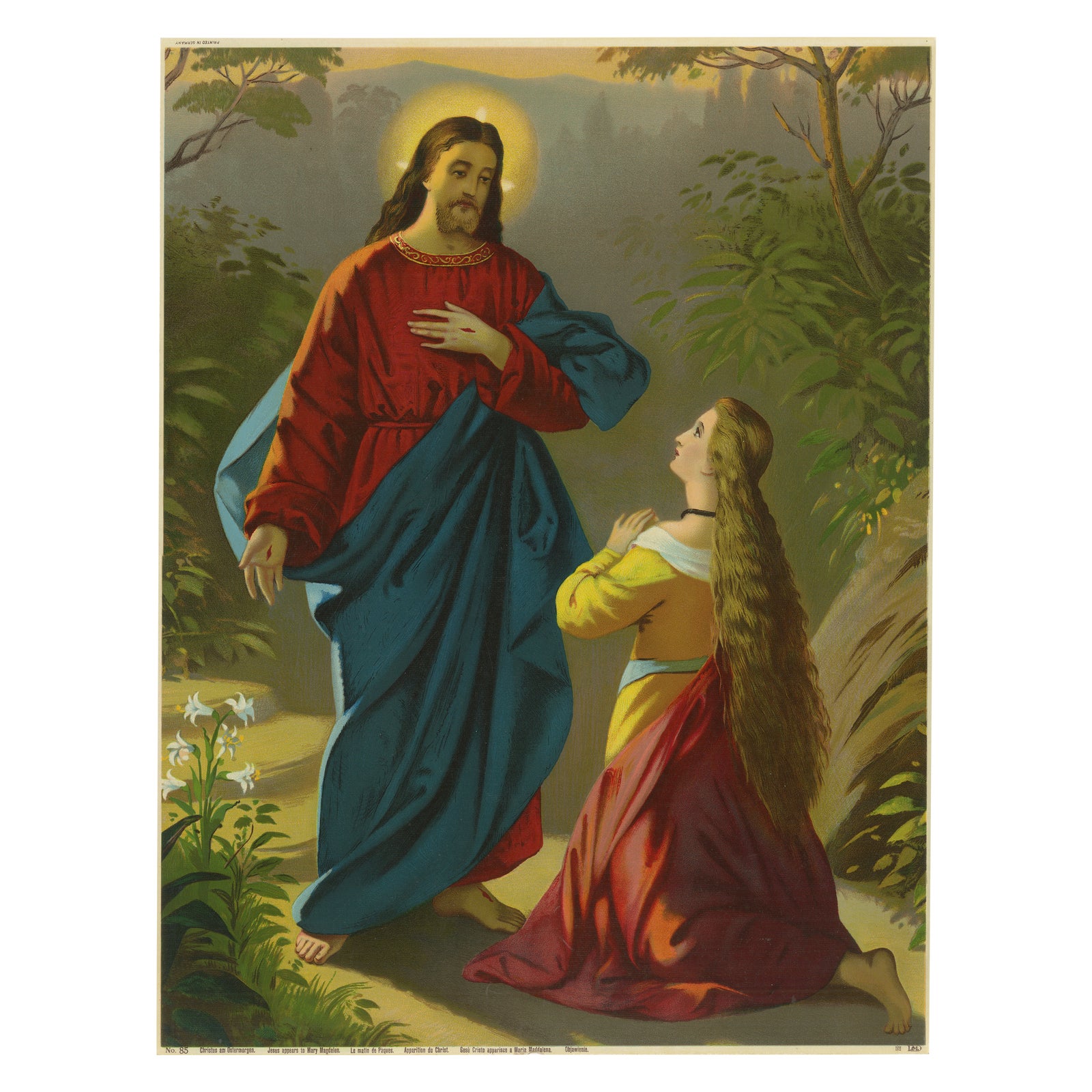 Jesus Appears to Mary Magdalene, Antique German Chromolithograph, c. 1895