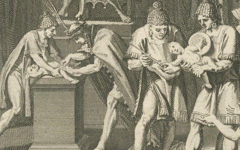 Marriage and Infant Rituals among the Mexicans, Engraving from 1734, close-up 2