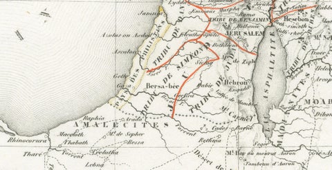 Holy Land Map, Jerusalem & Sinai, Dufour Biblical Map, Paris 1846, close-up 4