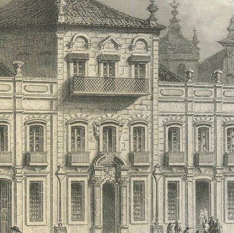 Antique Engraving of Rio de Janeiro, Imperial Palace and Cathedral, c.1867, close-up 4