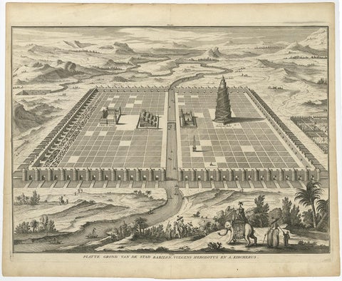 Ancient Babylon with The Tower of Babel According to Herodotus & Kircherus, 1730, view 2