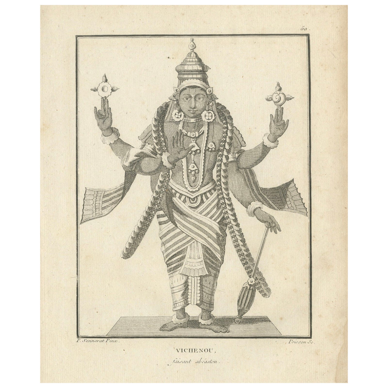 1806 Engraving: Vishnu's Divine Majesty in Hindu Iconography