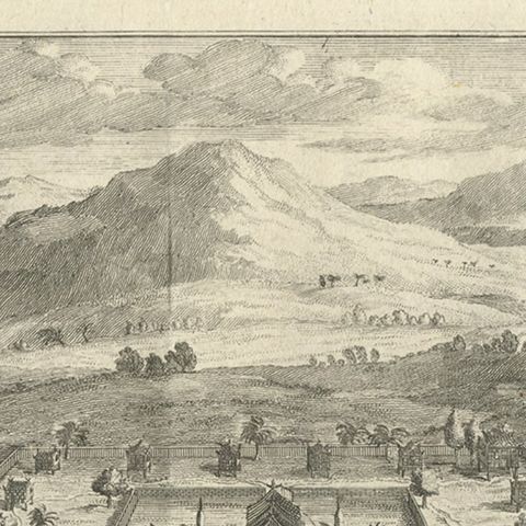 Antique Print of a Monastery of the Talapoin in Siam (Thailand), 1739, close-up 1