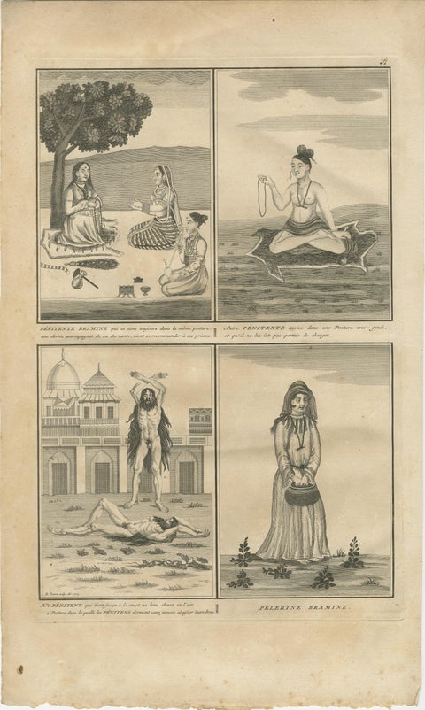 Indian Brahmin Penitents and Pilgrim, Rare 18th Century Ritual Engraving, 1734, view 2