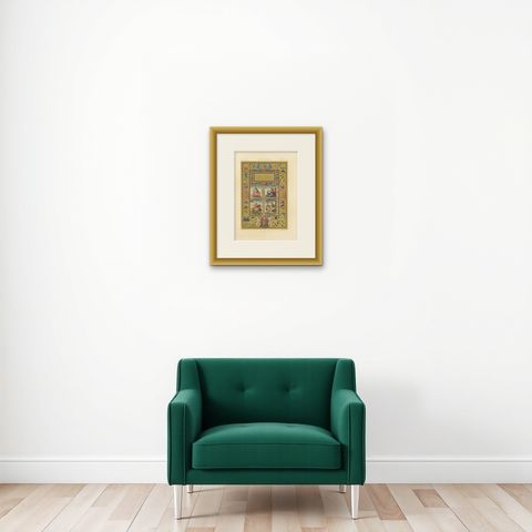 Renaissance Illumination of Pope Gregory XIII, Antique Print, Plate LXI, 1869, shown framed on a wall, true to size