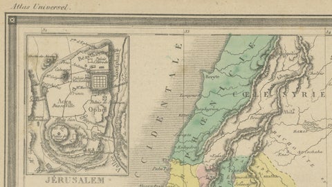 Palestine Divided into Tribes Map with Ancient Jerusalem, Paris, c.1850, close-up 2