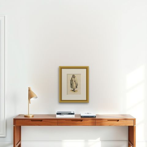 Antique Hand-Colored Print of a Camaldolese Monk, a Hermit of Mount Corona, 1845, shown framed on a wall, true to size