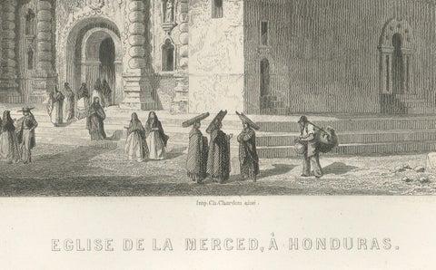 Honduras Colonial Church La Merced, 19th Century Architectural Engraving, 1867, close-up 2
