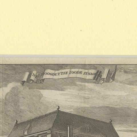 Antique Print of the 'Grote Synagoge' in Amsterdam, c.1760, close-up 1