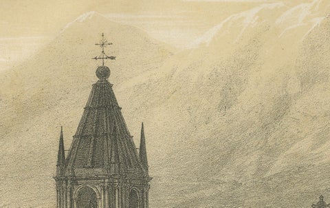 Cathedral of Arequipa Peru, Antique Architectural Lithograph c.1865, close-up 5