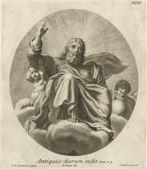 Scarce Engravings of the Ancient of Days of God from the Bible Book of Daniel, close-up 1