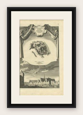 Antique Print of the Minnebroers Monastery by Wagenaar, c.1760, shown framed