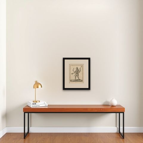 1806 Engraving: Vaivert, Fierce Form of Shiva in Hindu Mythology, shown framed on a wall, true to size