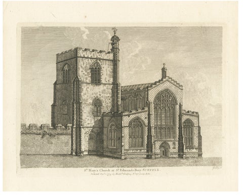 St Mary’s Church, Bury St Edmunds, Suffolk, Antique Engraving, 1779