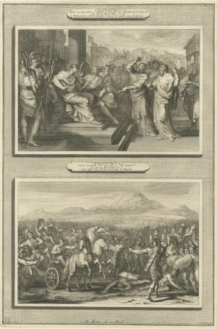 Micaiah's Prophecy and Death of King Ahab in Battle, Pieter Mortier, circa 1700
