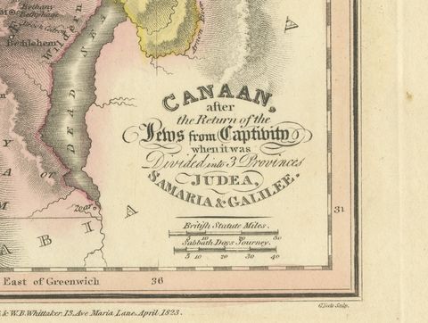 Judea, Samaria and Galilee After the Captivity, Antique Map, 1823, close-up 1