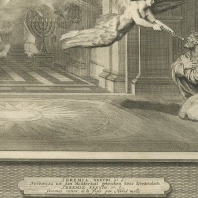 Isaiah's Vision and Jeremiah Drawn from the Pit, Pieter Mortier, circa 1700, close-up 2