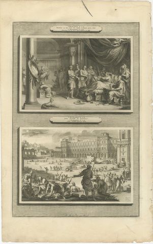 Dying Mattathias and Judas Maccabeus Restores the Temple, Mortier, circa 1700, view 2