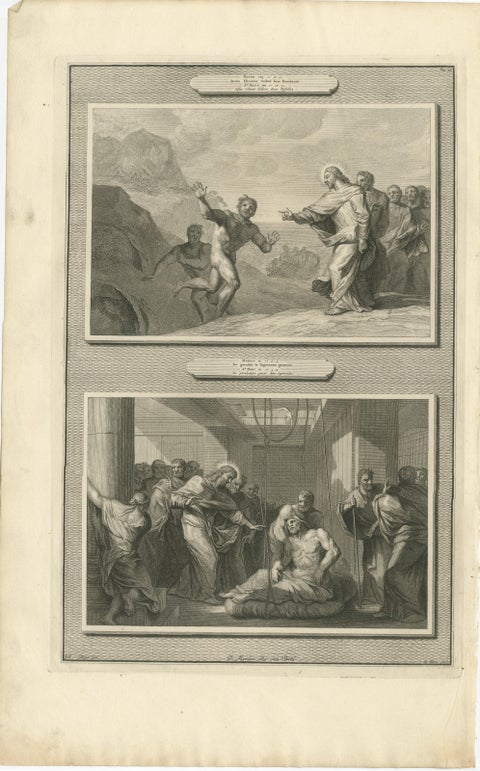 Christ Healing the Possessed and the Paralytic, Antique Biblical Print, c.1700, view 2