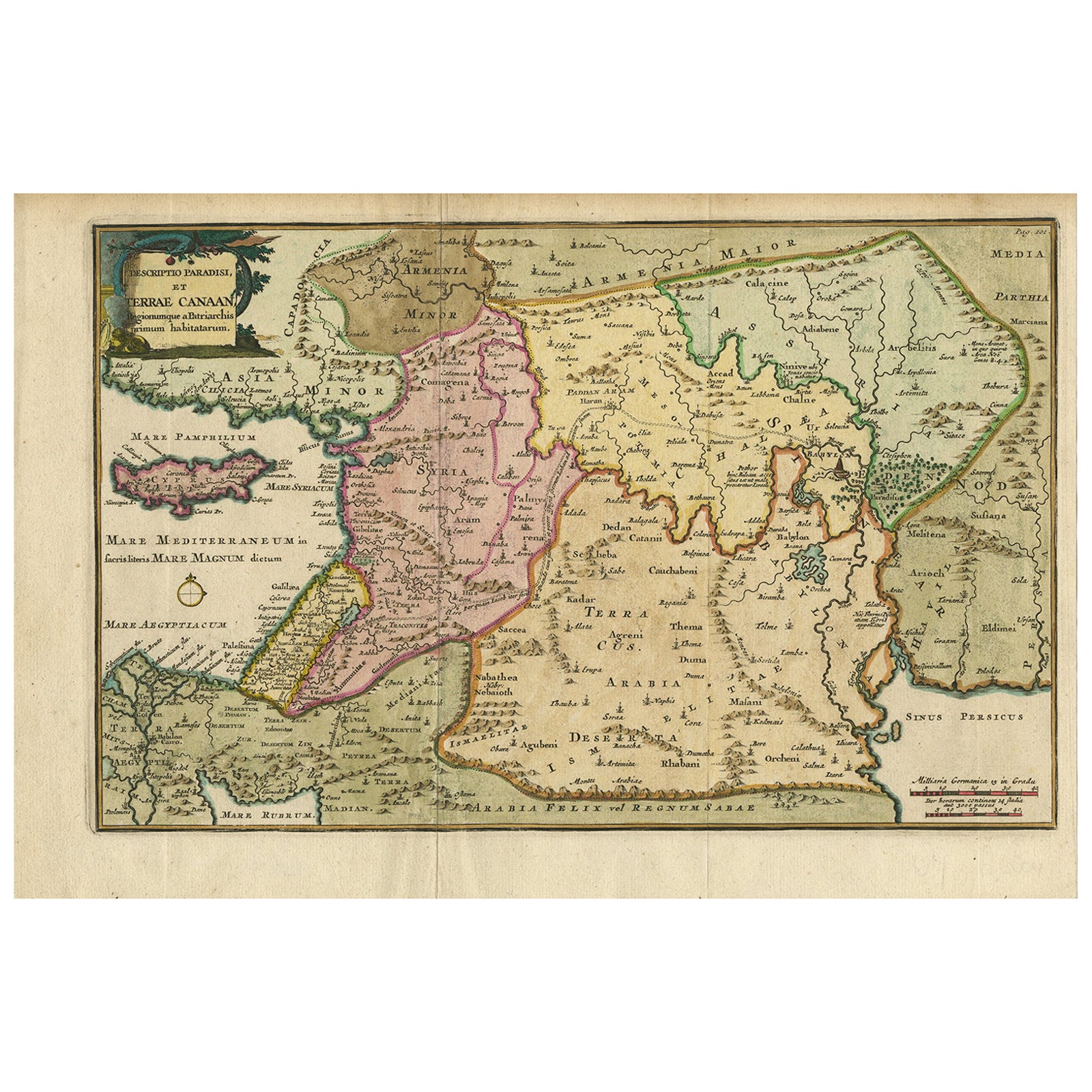 Antique Map of the Holy Land and Paradise, Terrae Canaan Map, c.1720