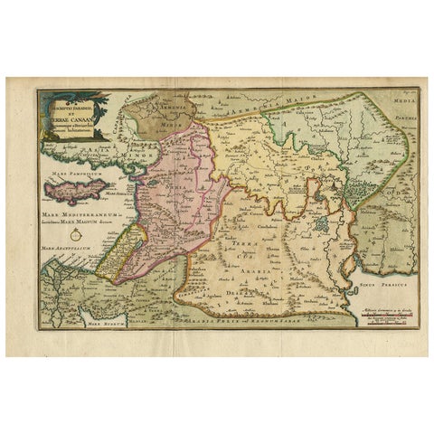 Antique Map of the Holy Land and Paradise, Terrae Canaan Map, c.1720