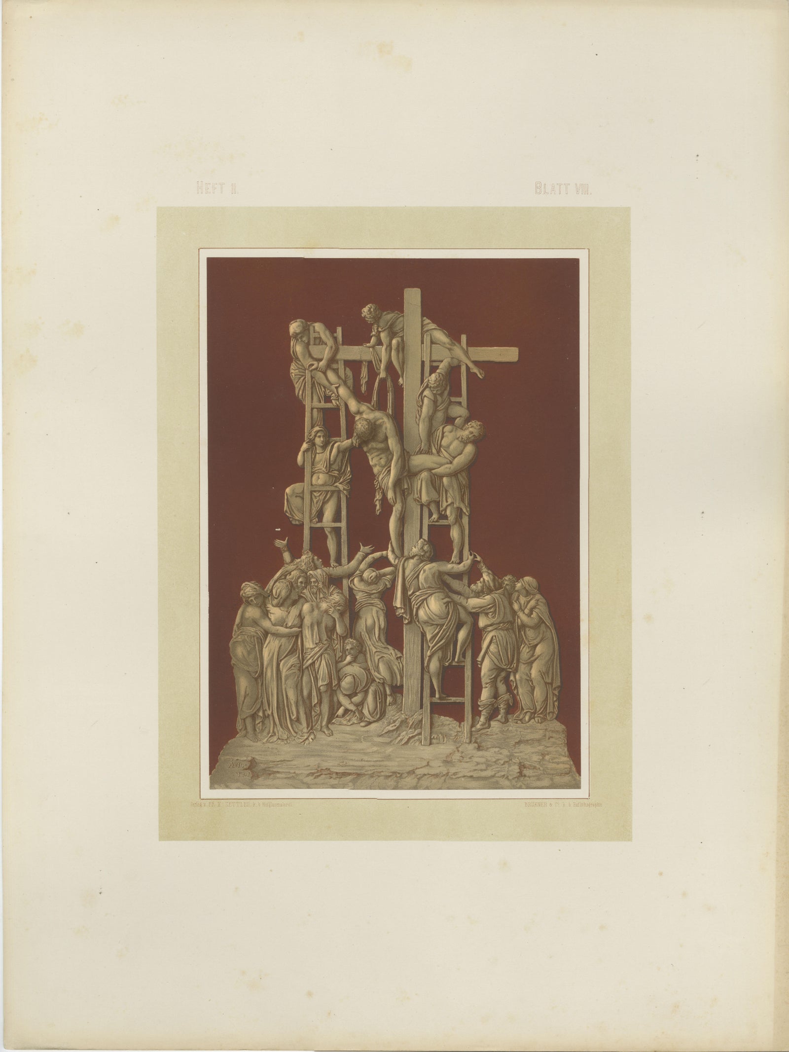 Antique Chromolithograph Deposition of Christ, Reiche Kapelle Munich, 1874