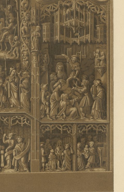 Carved Oak Retable of 1500, Saint Germain l'Auxerrois, Paris, 1851, close-up 3
