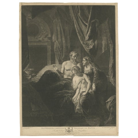 Large Religious Mezzotint Print of Batsheba Bringing Abishag to David, 1779