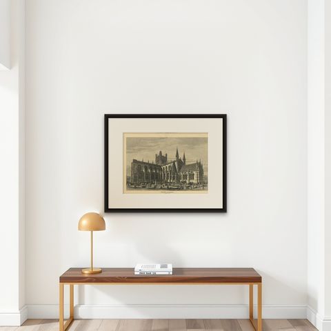 Antique Print of Chester Cathedral from the Illustrated London News, 1881, shown framed on a wall, true to size