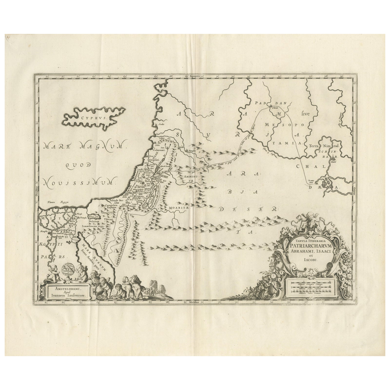 Antique Biblical Map of the Holy Land, Janssonius Abraham Isaac Jacob, c. 1650
