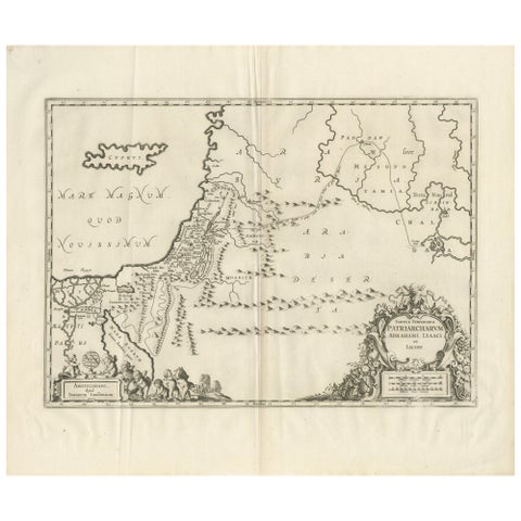 Antique Biblical Map of the Holy Land, Janssonius Abraham Isaac Jacob, c. 1650