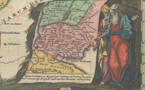 Hand-Colored Map of the Holy Land Divided Among the Twelve Tribes, c.1720, close-up 5
