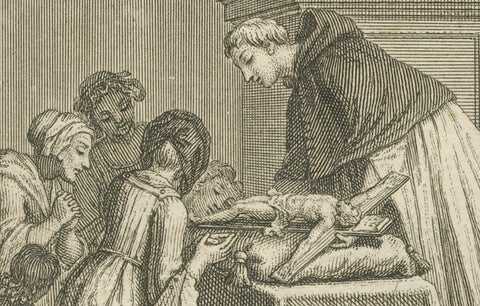 Maundy Thursday and Good Friday Rites, Old 1734 Catholic Engraving of Holy Week, close-up 1