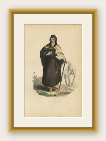 Antique Print of Saint Anthony and Saint Paul, 1845, shown framed
