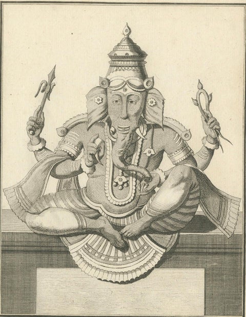 1806 Engraving: Ganesha as Pollear, Wisdom Deity in Hindu Mythology, close-up 5