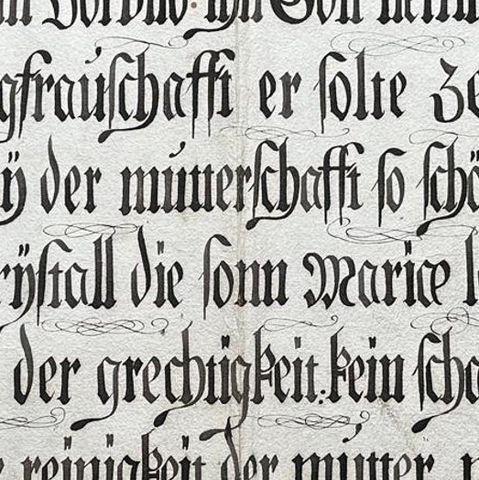 Unique 18th c. German Manuscript Broadside, Virgin Mary Devotional Poem, c.1750, close-up 2