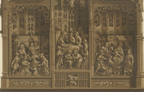 Carved Oak Retable from Saint Bavon, Ghent, Life of the Virgin, 1851, close-up 2