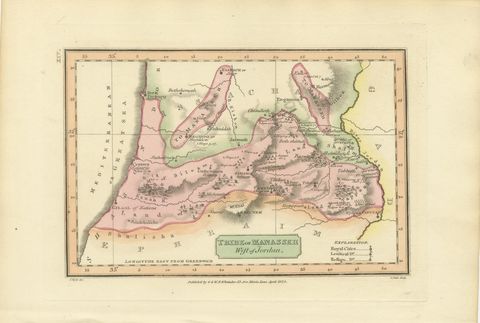 Tribe of Manasseh West of Jordan, Antique Wyld Map, 1823, view 2