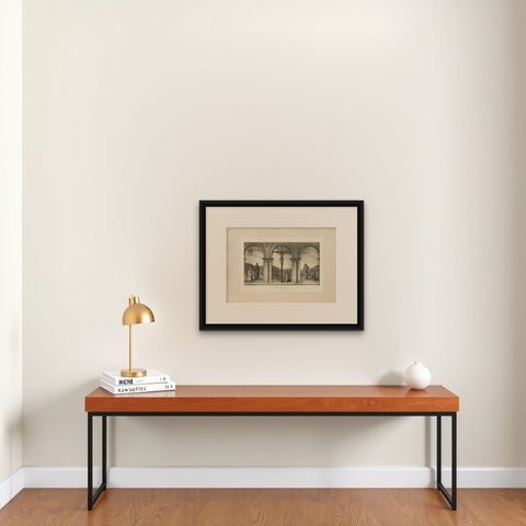 Antique Print of 'The Crucifixion' Made After Perugino 'C.1890', shown framed on a wall, true to size