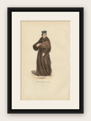 Antique Religious Print of a Hermit of Saint Pierre, 1845, shown framed