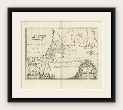 Antique Biblical Map of the Holy Land, Janssonius Abraham Isaac Jacob, c. 1650, shown framed