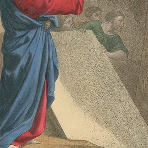 Antique Religious Print "No. 22" the Resurrection of Lazarus, circa 1840, close-up 2