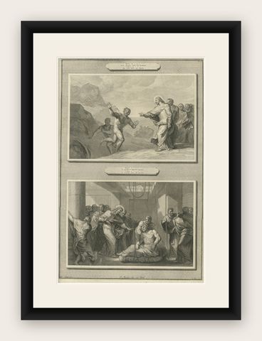 Christ Healing the Possessed and the Paralytic, Antique Biblical Print, c.1700, shown framed
