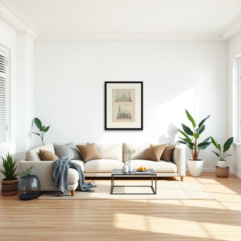 Original 1924 Ottoman Mosque Facades, Yeşil Djami & Sultan Murad Mosque, Bursa, shown framed in a room, true to size