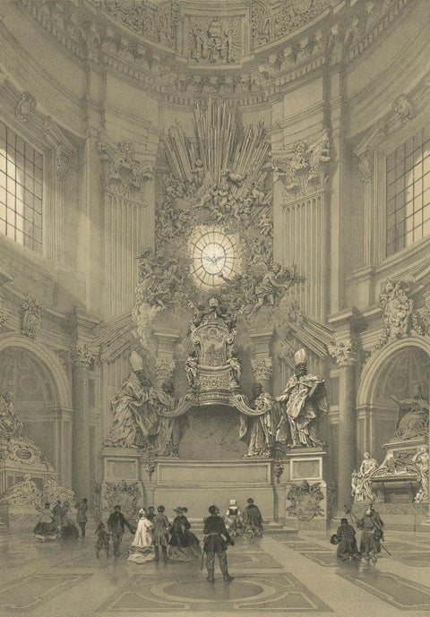 Chair of St Peter, Vatican, Baroque Masterpiece Interior, 1868, close-up 2