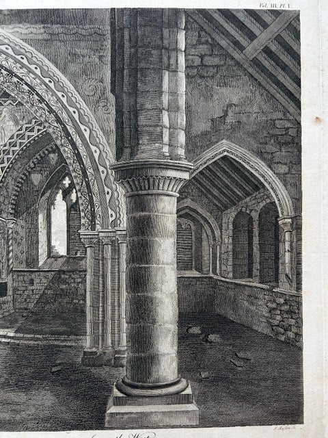 Inside View of Magdalen Chapel, Engraving of Medieval Gothic Interior, 1790, view 3