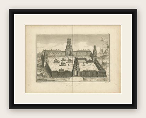 1806 Engraving of Arunachalesvara Temple, Hindu Pagoda on Coromandel Coast, shown framed