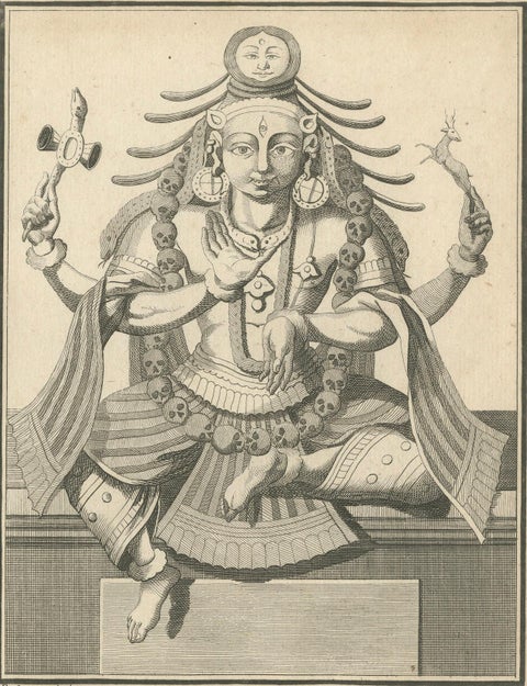 1806 Engraving: Parachiven's Fierce Divinity in Hindu Mythology, close-up 5