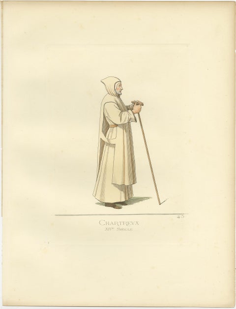 Visions of Solitude: Handcolored Antique Print of a 14th-Century Carthusian Monk, view 2