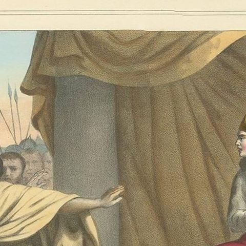 Antique Religious Print 'No. 12' the Northern Tribes Revolt, circa 1840, close-up 1